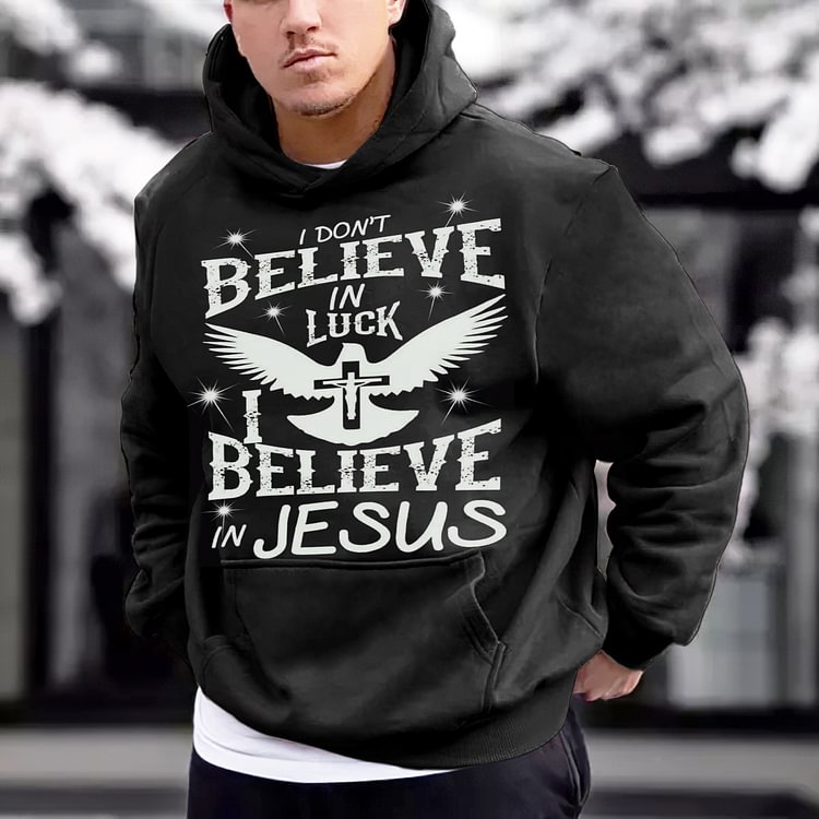 BrosWear Men's Christian Pattern Casual Hoodie