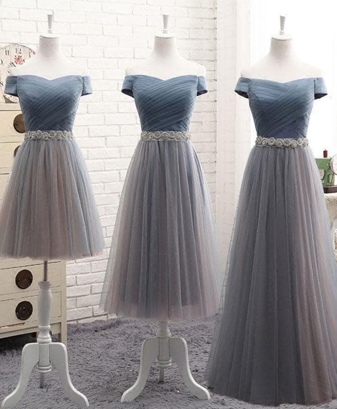 Gray Off Shoulder Prom Dress, Gray Evening Dress