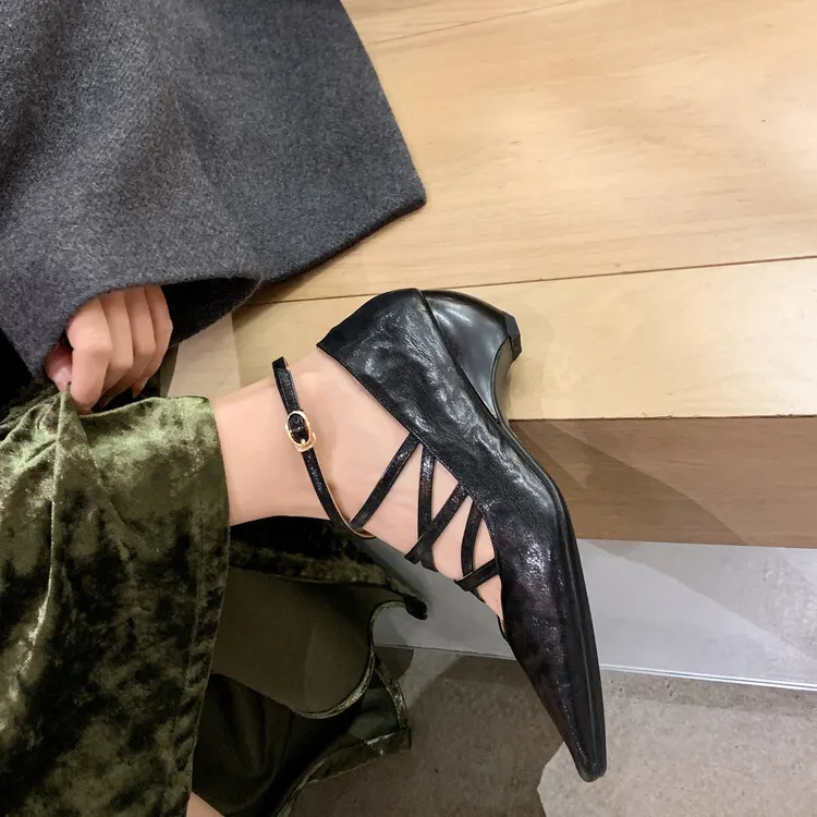 Churchf Churchf So Beautiful ~! China Wind Square Slope With Cross Strap Buckle High Heels Wear Fashion Single Shoes Women