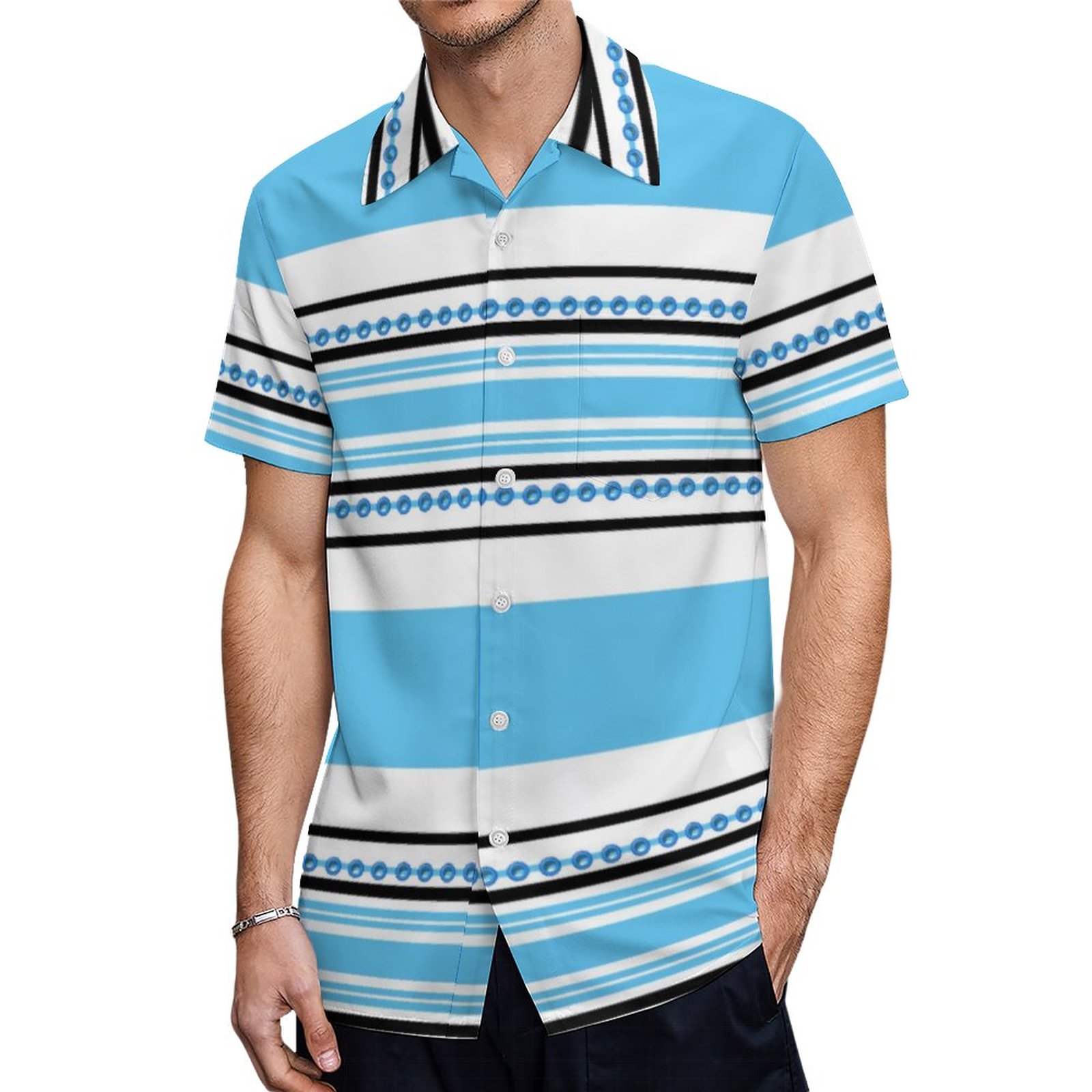 Ethnic Tribal Pattern Blue Hipster Workout Hawaiian Shirt Mens Button Down Tropical Hawaii Beach Shirts