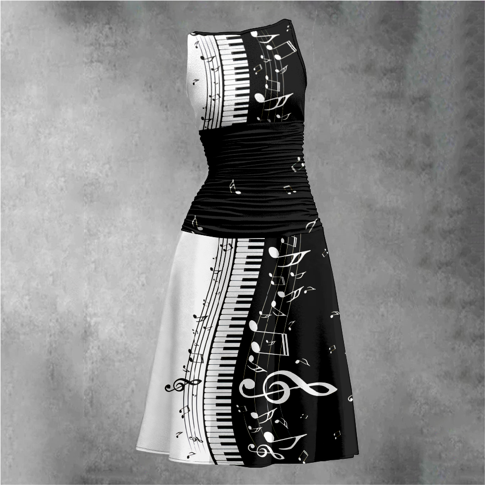 Women's Retro Note Print Maxi Dress