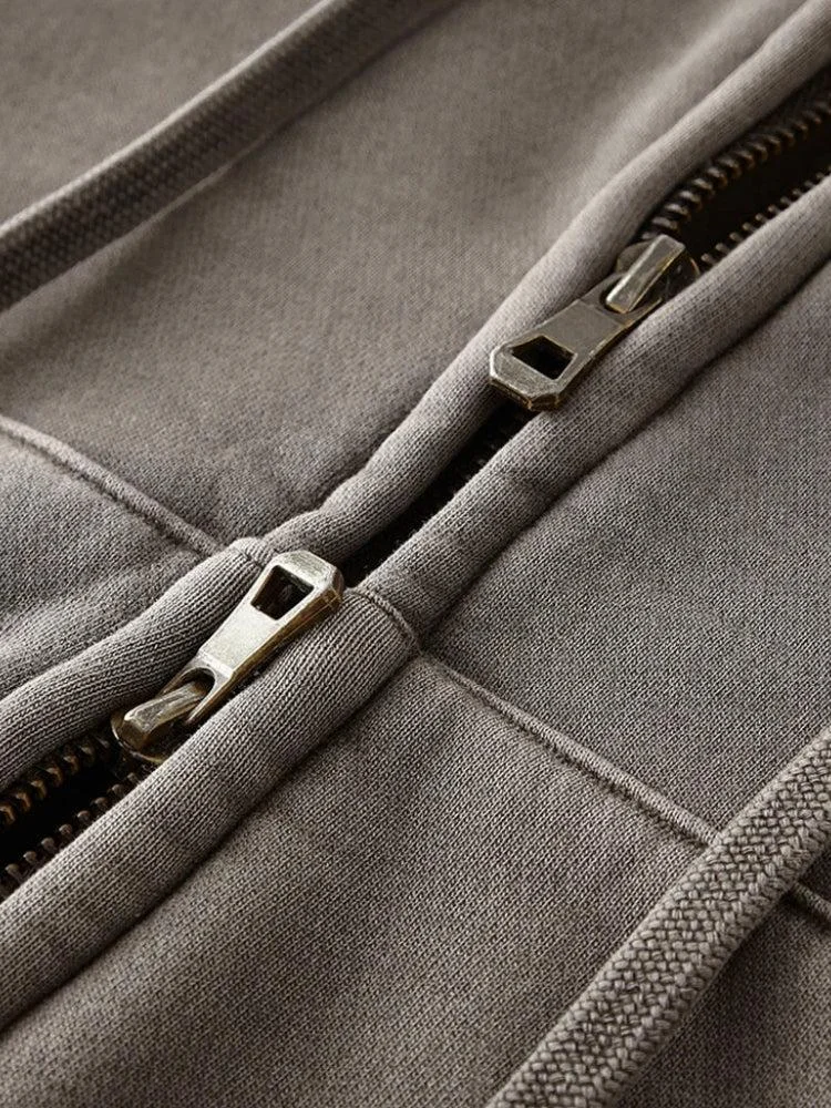 Brownm Zip-Up Cropped Hoodie