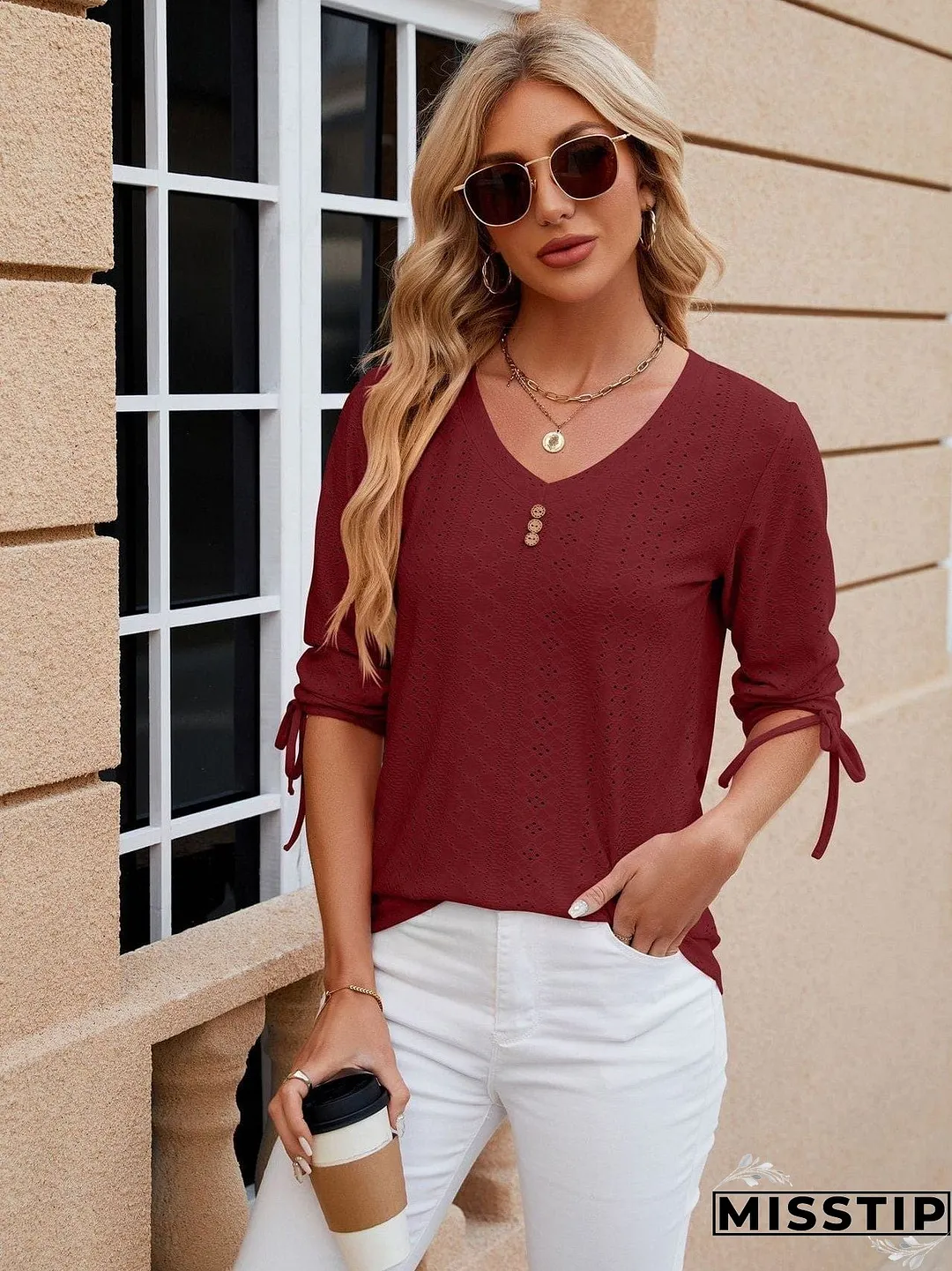 Short Sleeve Mock Neck T-Shirt with Side Slits