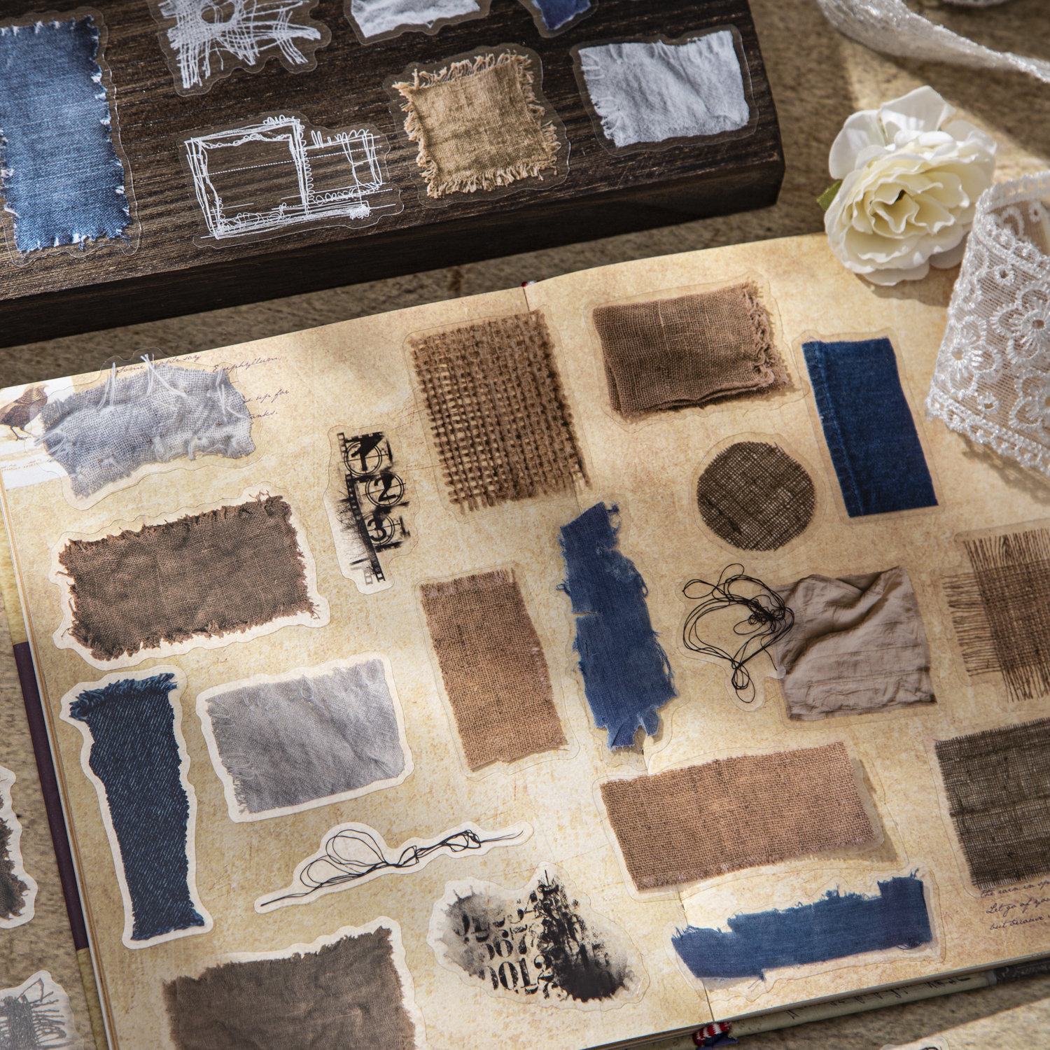 PET 스티커 - 봉제 시간 시리즈 빈티지 질감