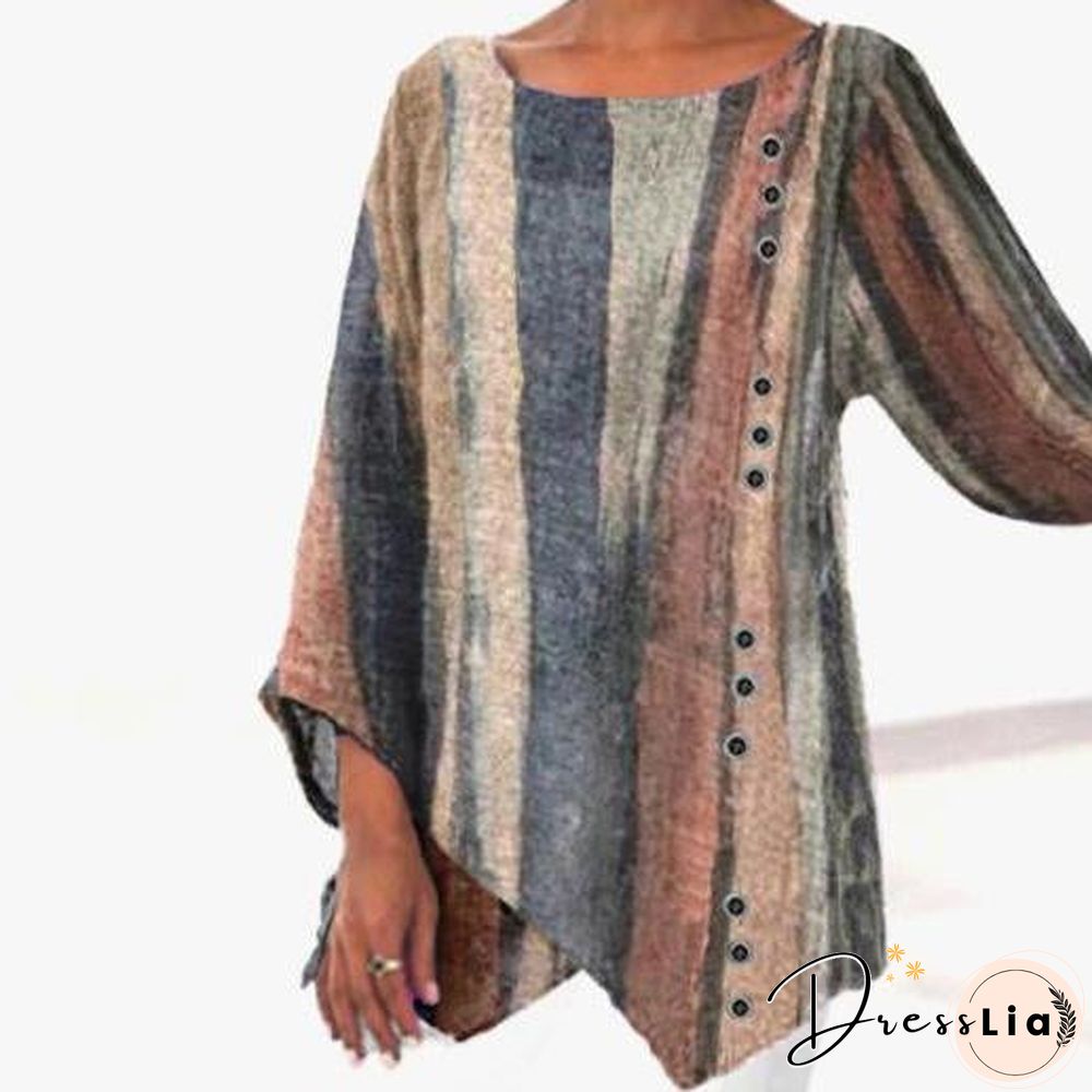 Autumn Round Neck Cotton&Linen Leisure Top