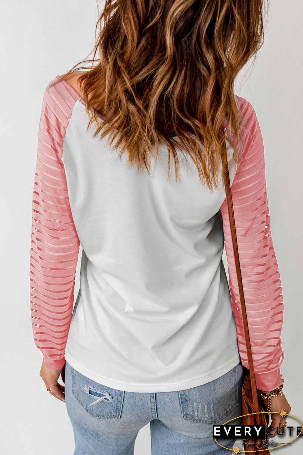 Pink Sheer Striped Sleeve Valentine's Day Leopard Heart Print Top