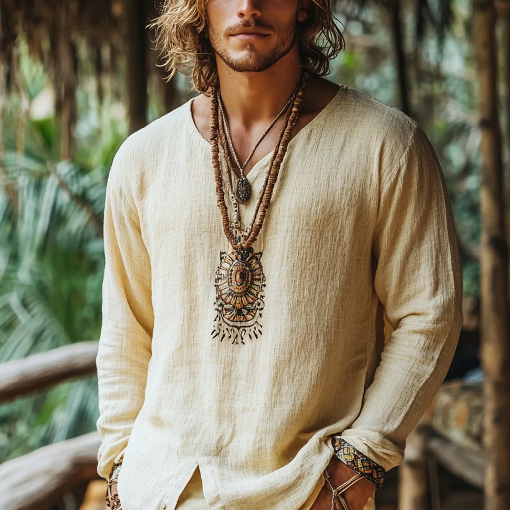 Men's Bohemian Linen Top-inspireuse