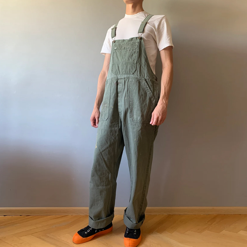 Men's Olive Green Cotton Workwear Overalls