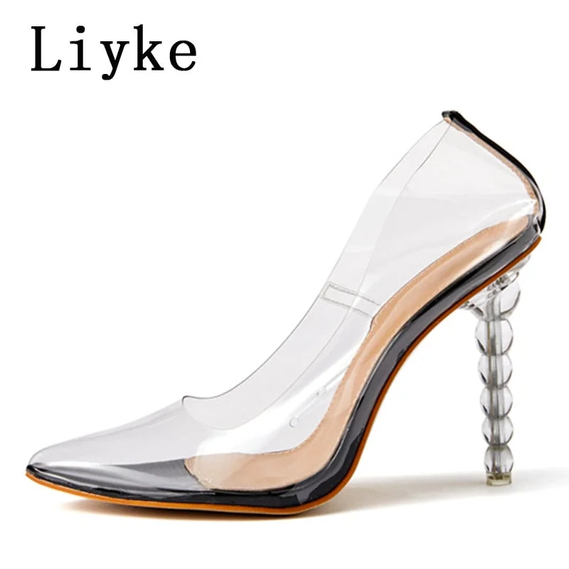 Liyke PVC Transparent Strange Perspex High Heels Women Pumps Slingback Sandals Sexy Pointed Toe Lady Party Nightclub Clear Shoes