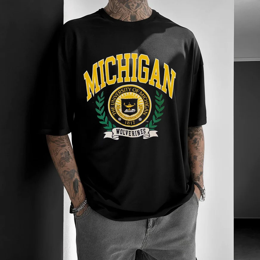 Stylish Streetwise Michigan Graphic Print Short Sleeve T-Shirt