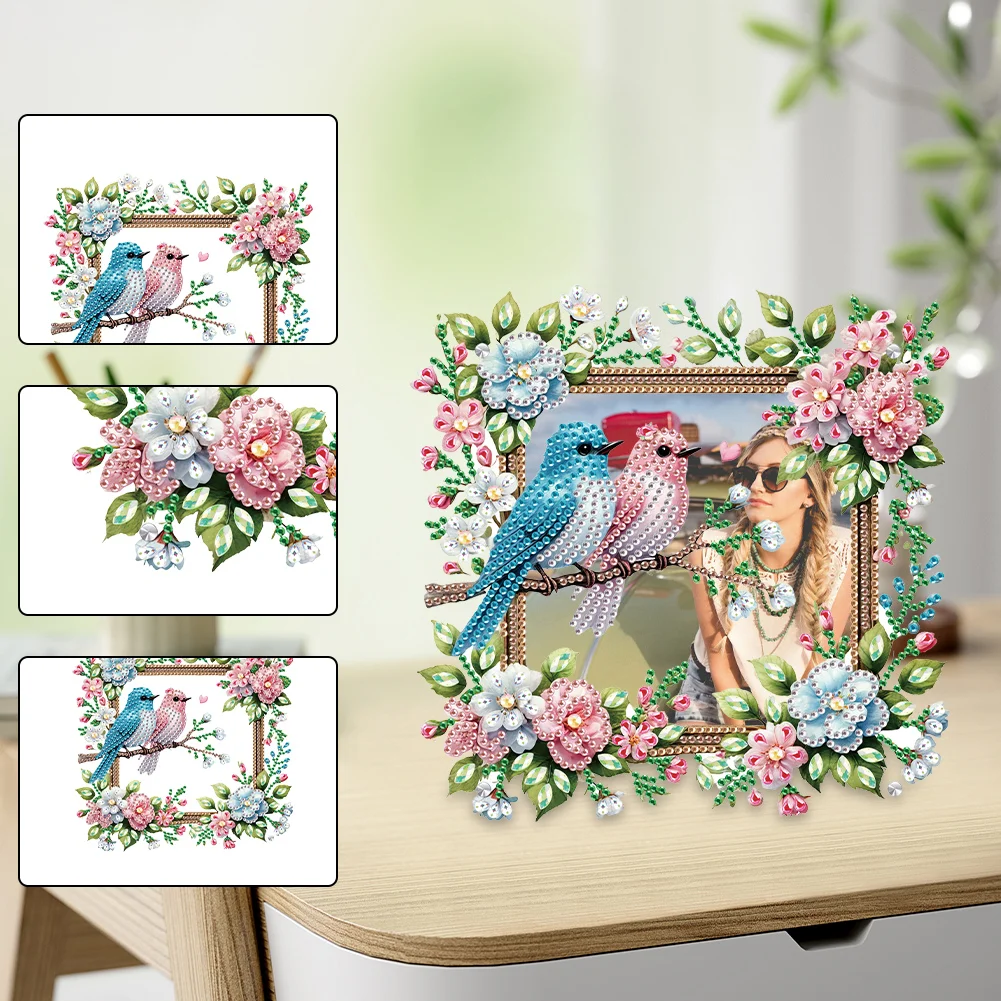 5D DIY Flower Bird Acrylic Special Shape Rhinestone Tabletop Photo Frame Kit