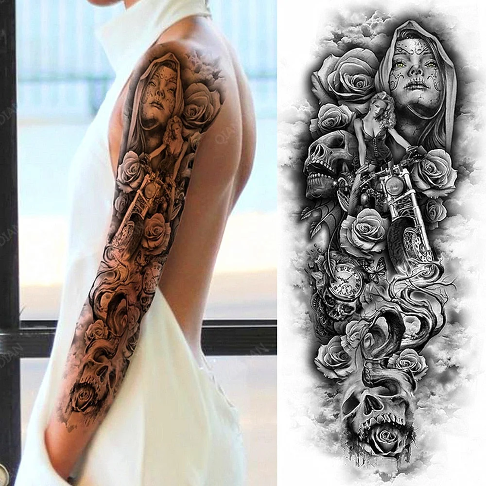 1pc Women Waterproof Temporary Tattoos Stickers Thighs Cool Hipster Skull Mermaid