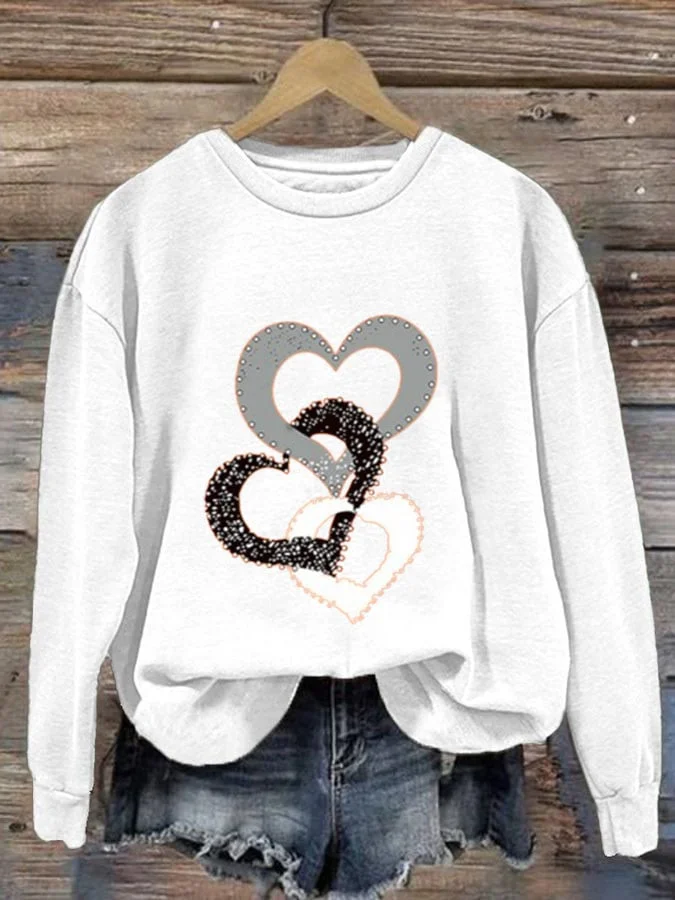 Heart/Cordate Print Valentine's Day Casual Sweatshirt
