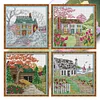 4pcs Cross Stitch - 14CT Stamped - Hut One Two Three Four (16*16cm)、[Everydayedeals]