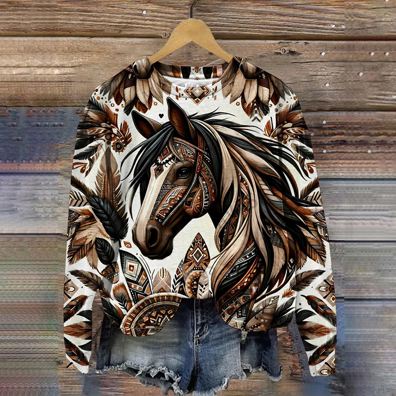  Western Horse Art Pullover Casual Sweatshirt Westsshops