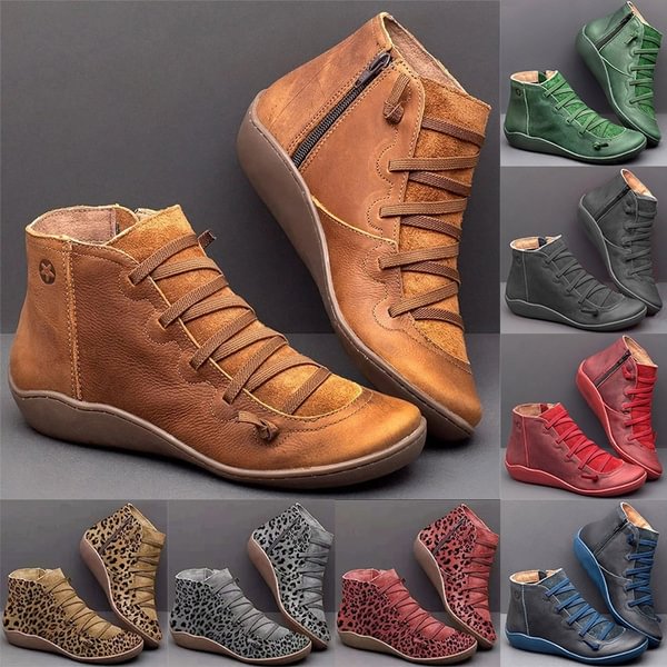 High Quality Women's Fashion Waterproof Ankle Boot Round Head Front Tie Zipper Ethnic Style Leather Boots Martin Boots - Shop Trendy Women's Clothing | LoverChic