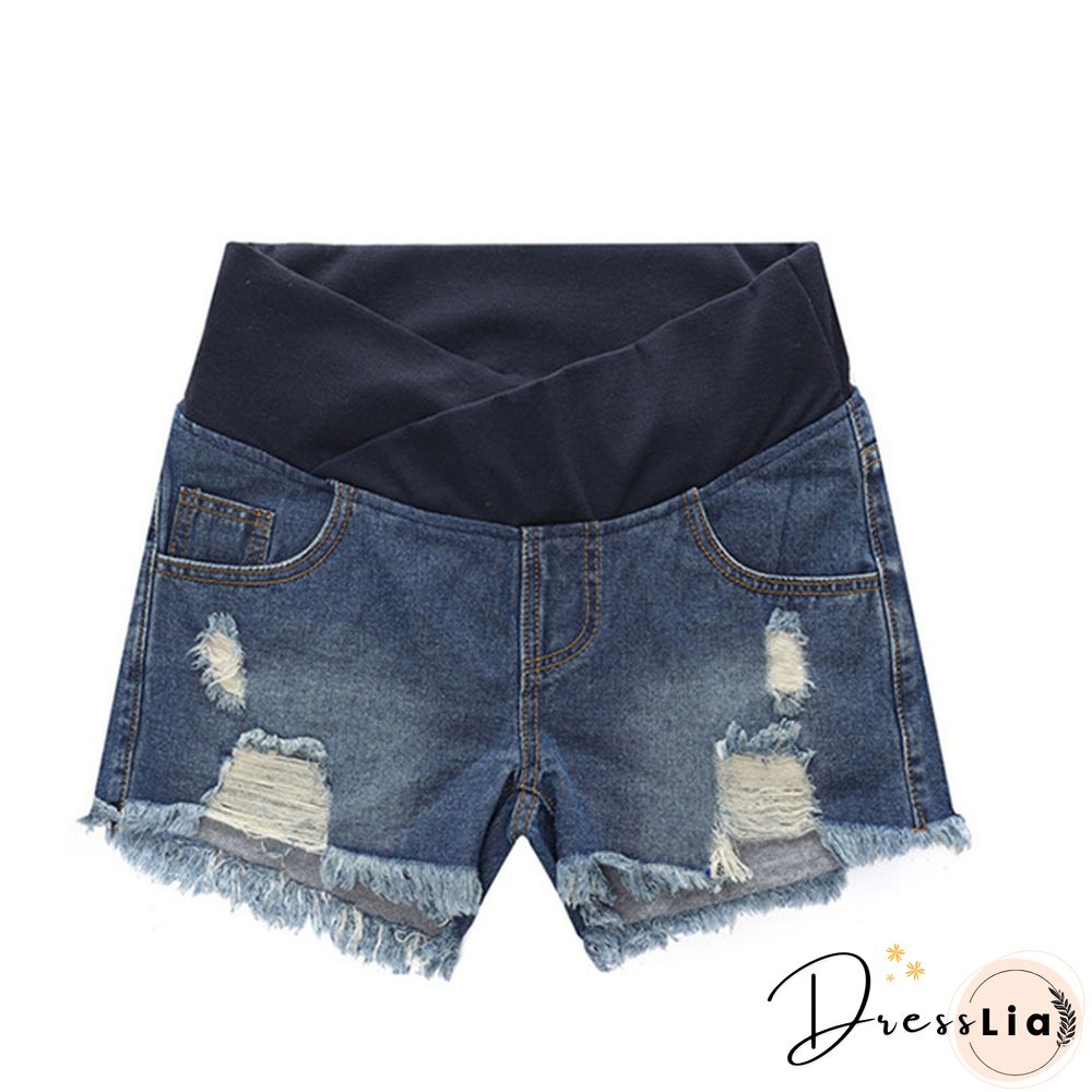 Pregnant Women's Ripped Hole Loose Denim Maternity Shorts Summer Casual Belly Clothes