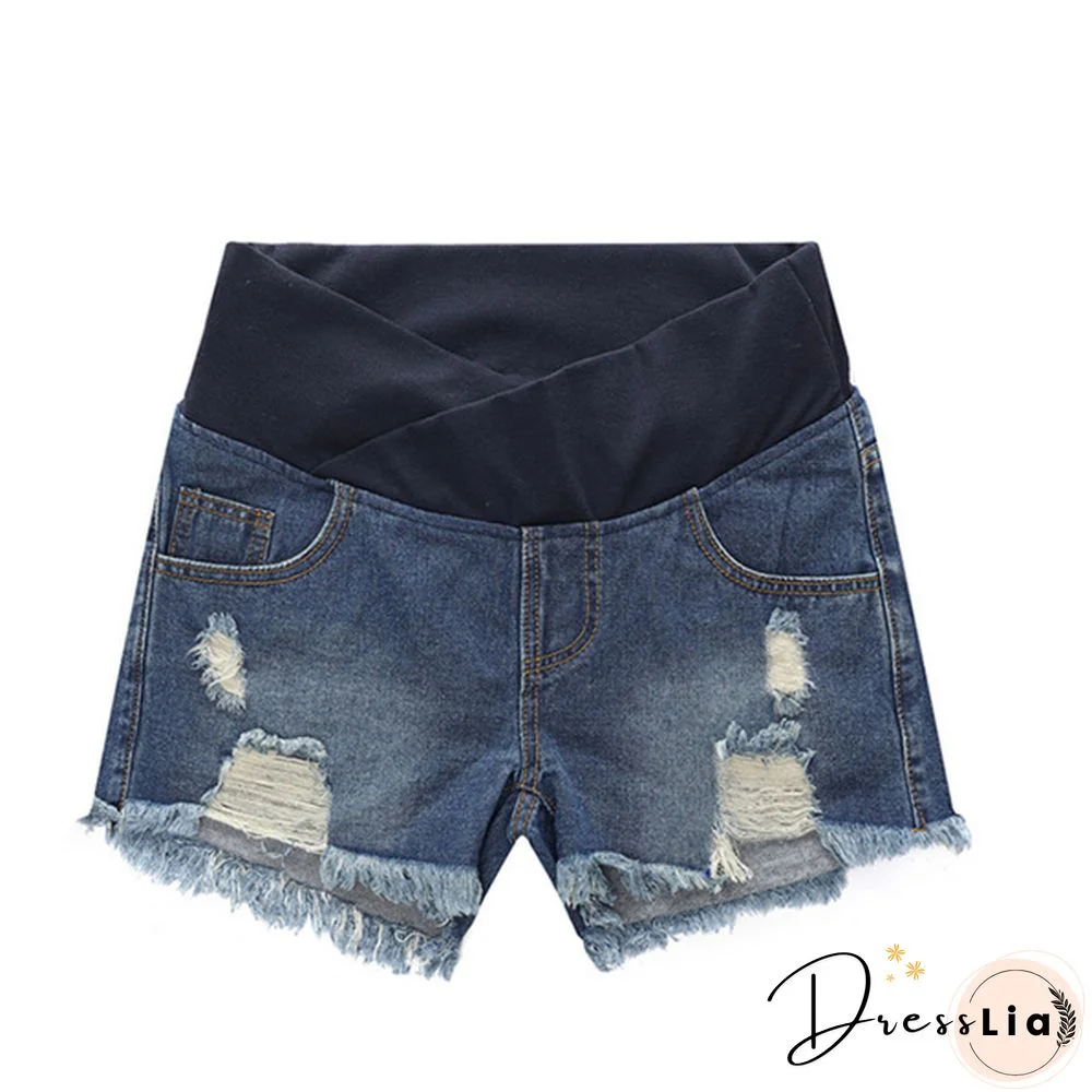 Pregnant Women's Ripped Hole Loose Denim Maternity Shorts Summer Casual Belly Clothes