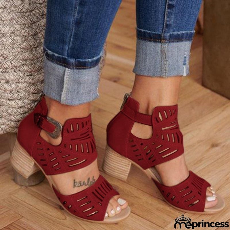 Women's Fashion Chunky Heel Adjustable Buckle Artificial Leather Sandals