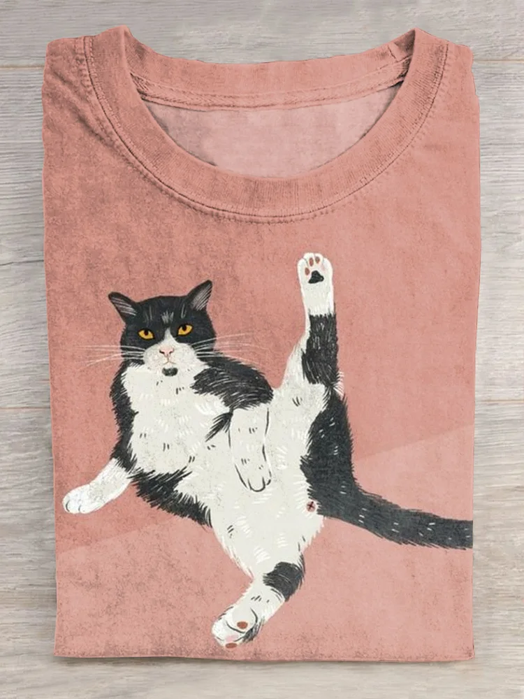 Cat Art Print Casual T-Shirt