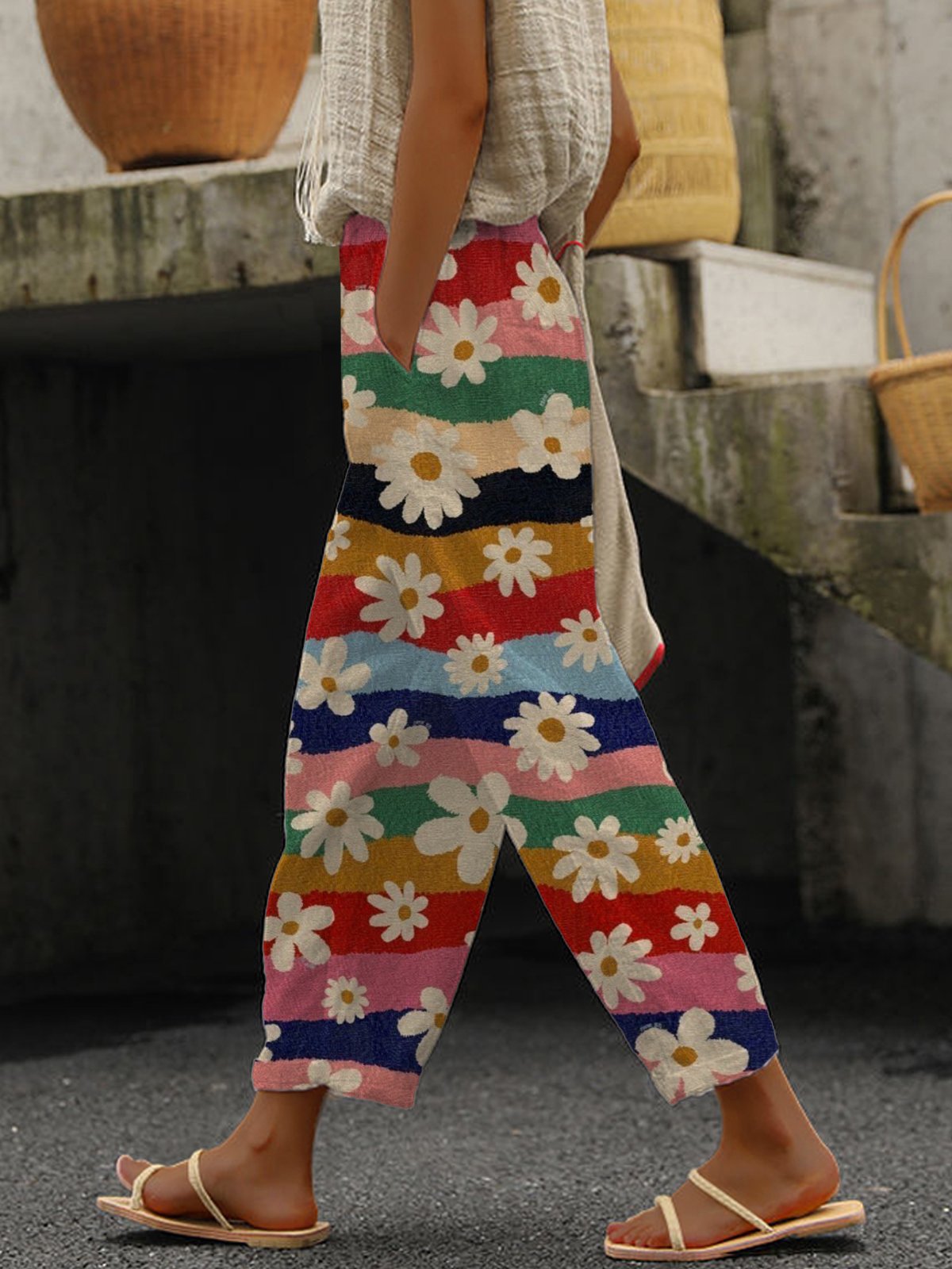 Women'S Floral Art Print Wide-Leg Pants