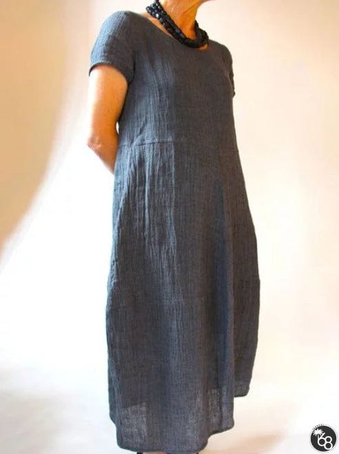 Loose solid color plus size cotton and linen dress | 168DEAL