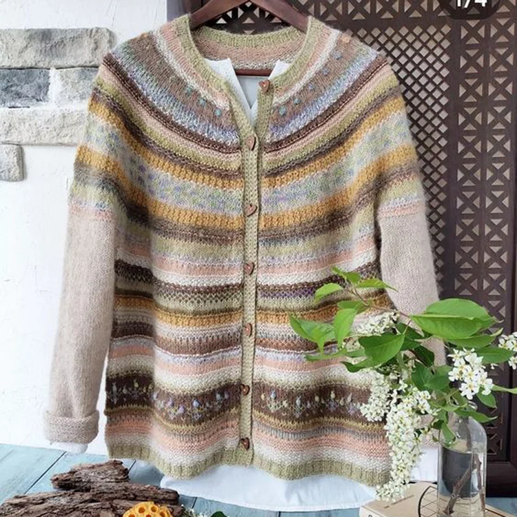 Utbros Vintage Icelandic Kofte Knit Jacquard Warmth Cardigan Unisex