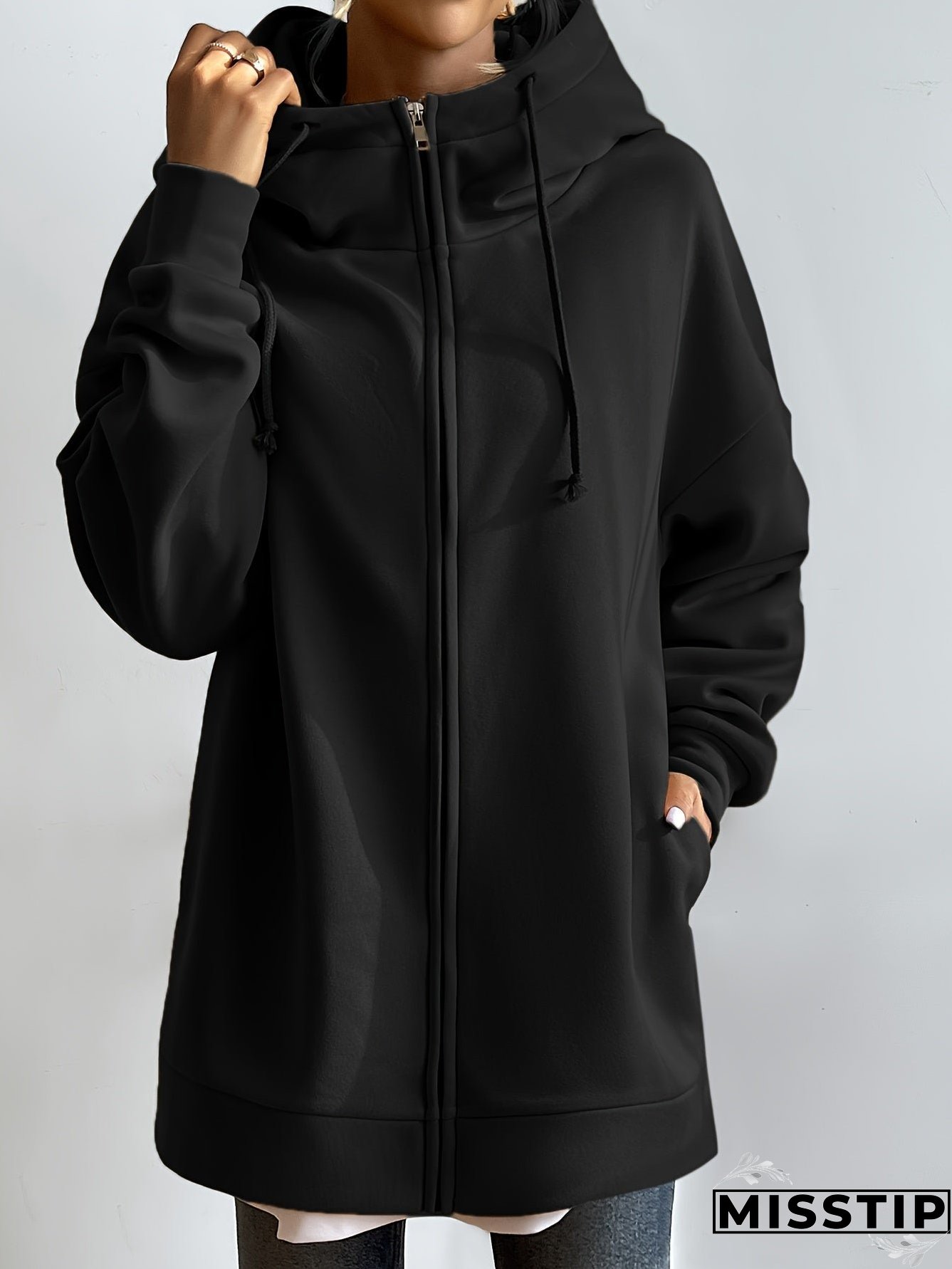 Solid Color Casual Sports Hooded Zipper Sweatshirs, Long Sleeve Drawstring Hoodie, Women's Sporty Sweatshirts