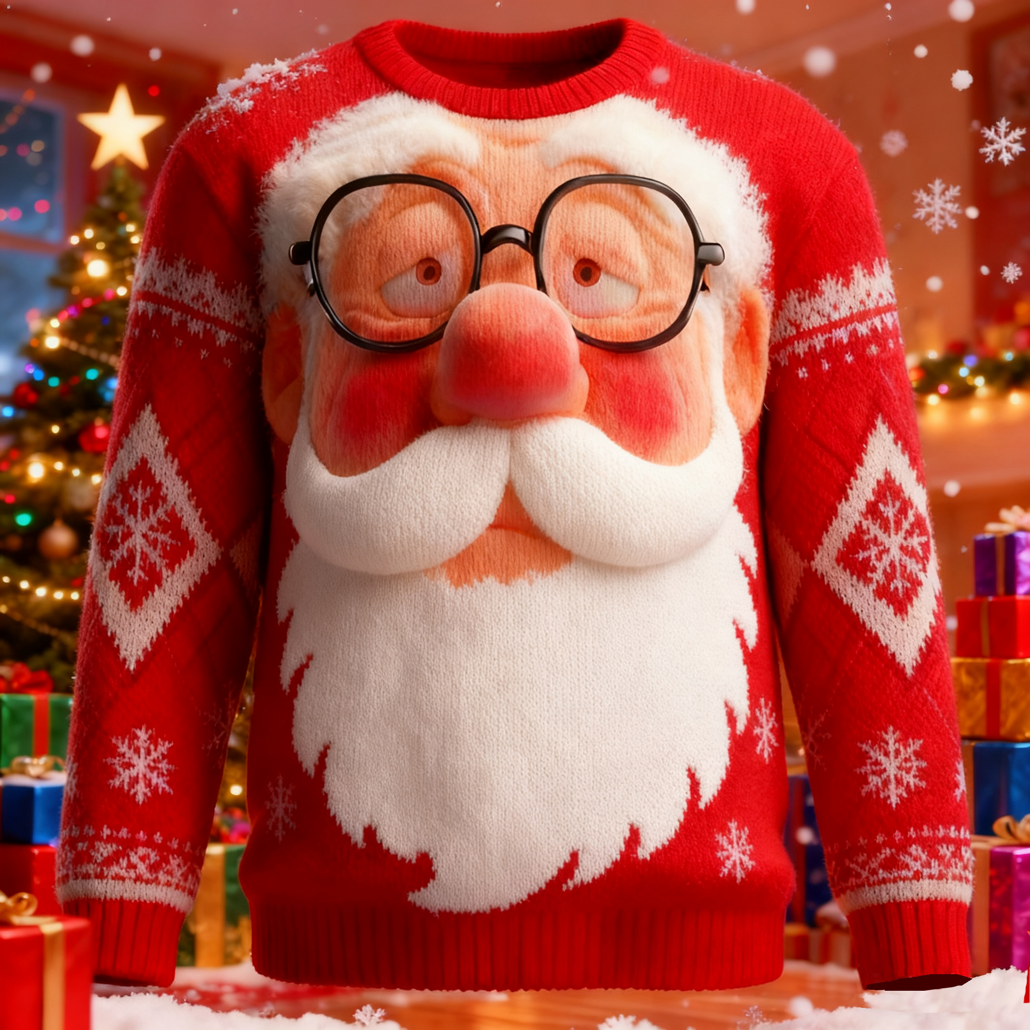 Retro Fun Santa Claus Sad Expression Cozy Ugly Christmas Sweater elevenforest