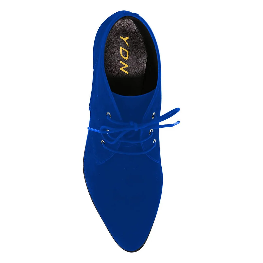 Royal Blue Faux Suede Almond Toe Lace-Up Ladies Oxford Shoes