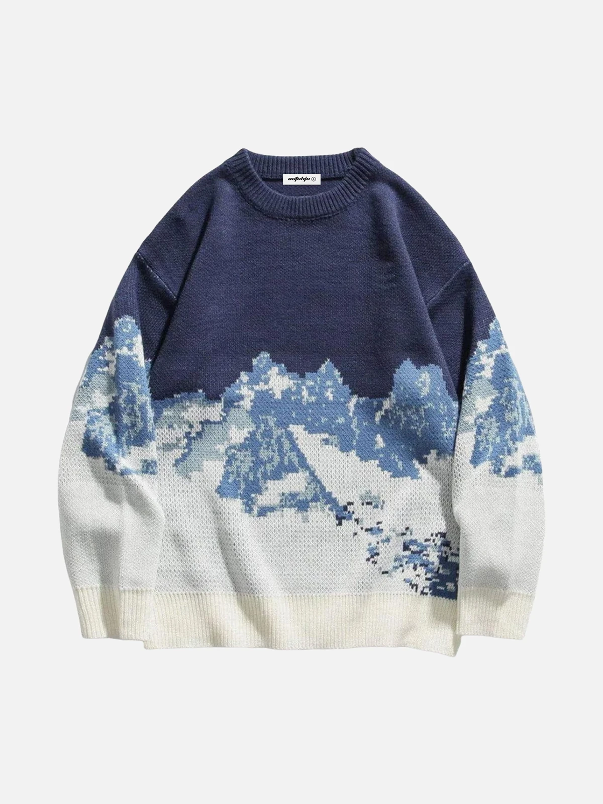 Blue Snow Mountain Knitted Sweater Front
