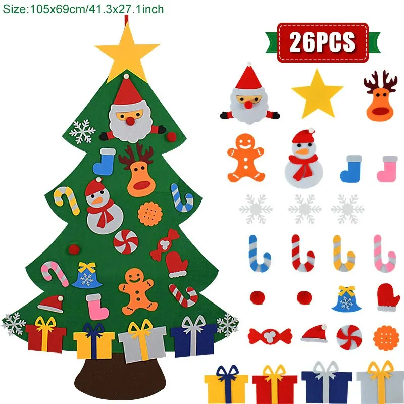 Kids DIY Felt Christmas Tree Christmas Decoration for Home Navidad 2021 New Year Gifts Christmas Ornaments Santa Claus Xmas Tree