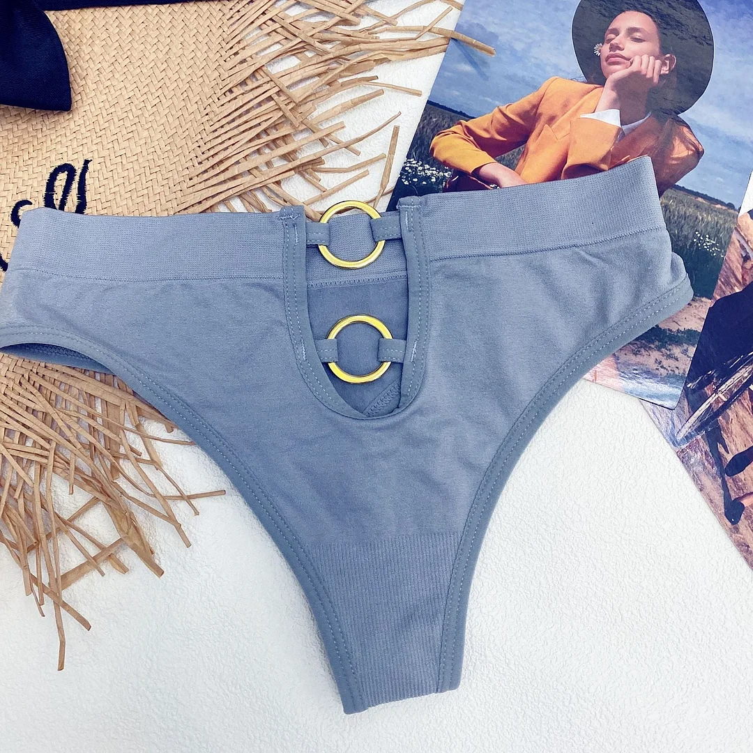 New Women's Underwear Sexy Solid Color Panties Fashion Metal Ring Comfort Briefs Mid Waist Seamless Underpants Female Lingerie