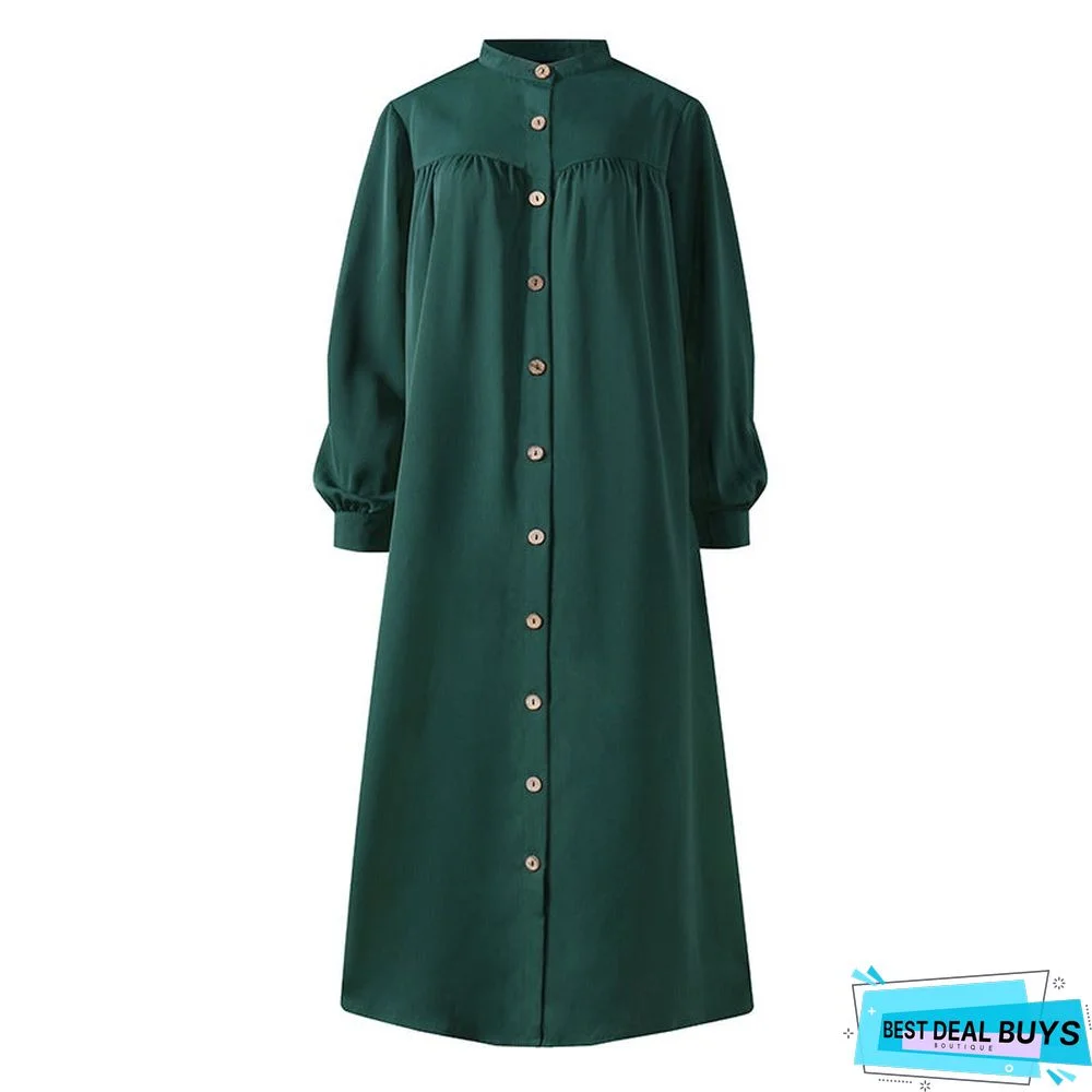 Autumn Casual Women's Cardigan Long Sleeve Stand Collar Large Swing Dress