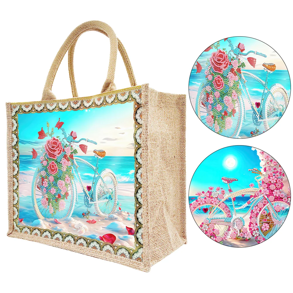 [Upgrade - Waterproof Bag]DIY Beach Bike Diamond Painting Tote Bag Replaceable Canvas for Women Adults