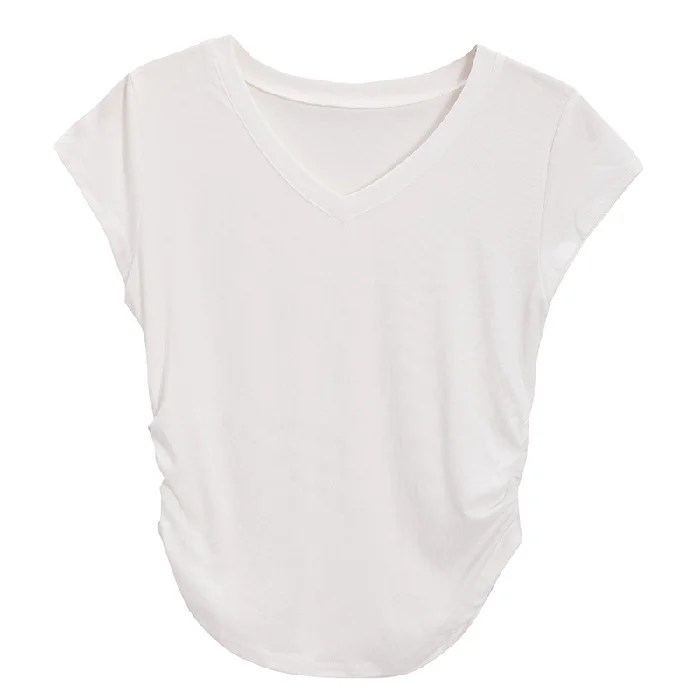 Uveng Uveng Desire Wind V-Neck Short-Sleeved T-Shirt Women's Wear 2024 Summer New Slim Show Thin Design Sense Students Pure Color Jacket Tide