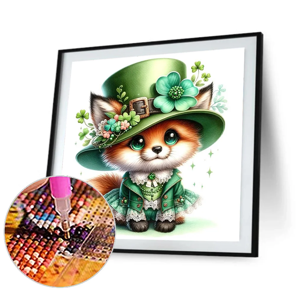 Diamond Painting - Full Round Drill - St Patrick's Clover Fox(Canvas|30*30cm)