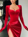 Bandeau Split-Side Asymmetric Pleated V-Neck Long Sleeves With Gloves Evening Dress