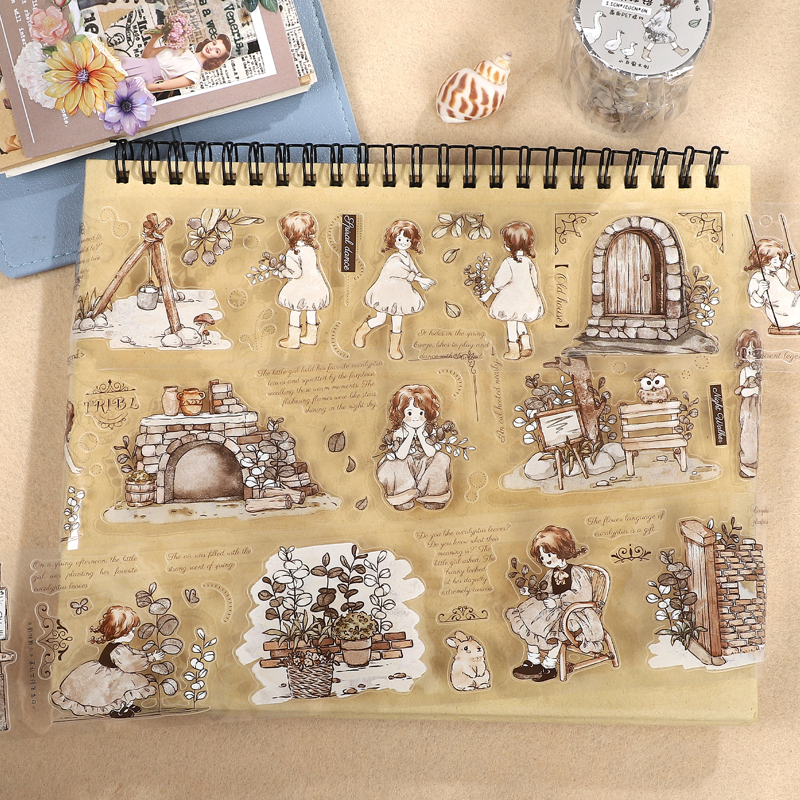 PET 테이프 - 55mm*6m 빈티지 귀여운 소녀 마을 꽃