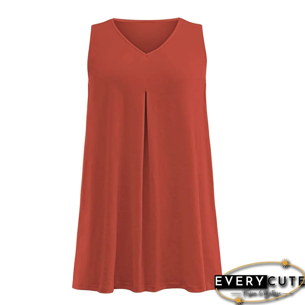 Orange V Neck Sleeveless Plus Size Tank Top