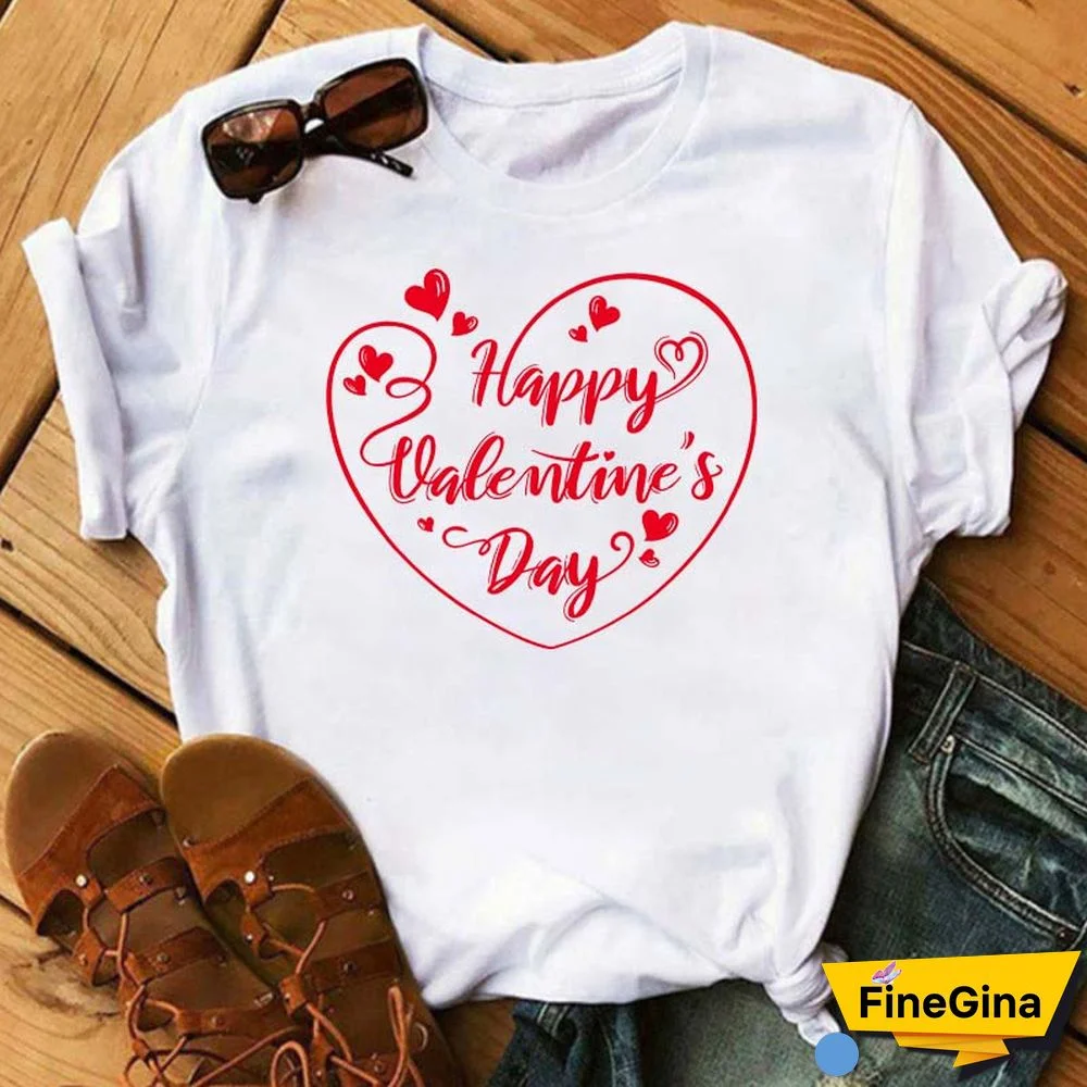 Maycaur Fashion Women T Shirt Love Heart Printed T Shirt Casual Red Tops 90s Valentine's Shirt Female Harajuku Graphic Tshirt