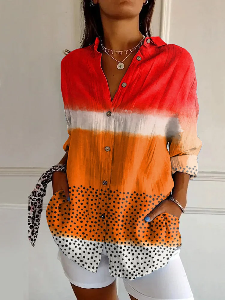 Vintage Colorful Abstract Art Print Casual Long-sleeved Shirt