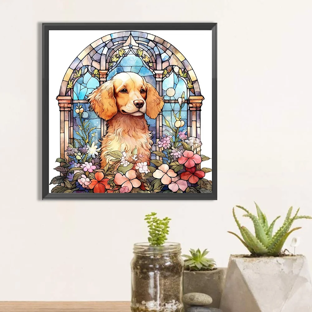 Diamond Painting - Full Round Drill - Stained Glass Dog(Canvas|30*30cm)