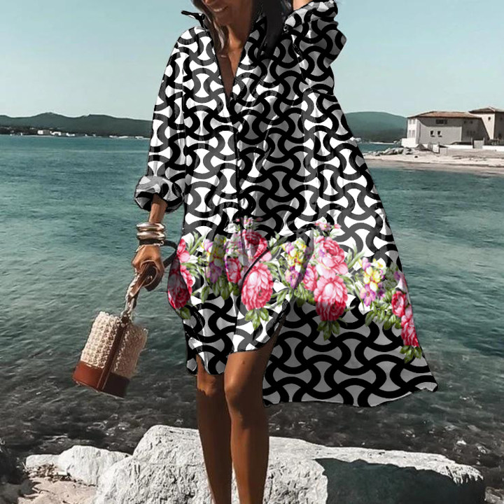 Geometric Floral Print Casual Midi Dress wearshes