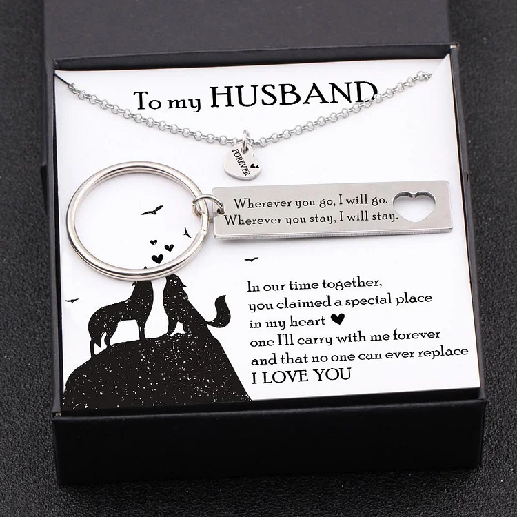 In Our Time Together, You Claimed A Special Place In My Heart, Heart Necklace & Keychain Gift Set Gifts For Husband