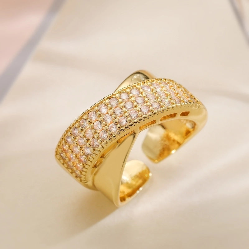 Retro Geometric Copper Zircon Open Rings