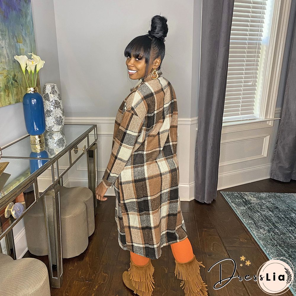 Classic Plaid Single-breasted Woolen Coat