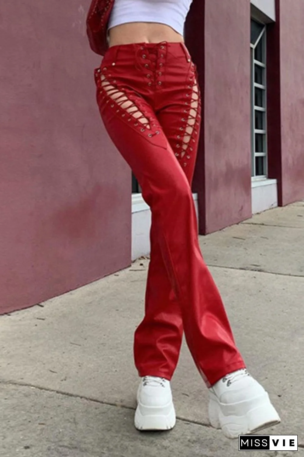 Sexy Solid Frenulum Regular Mid Waist Pencil Solid Color Bottoms