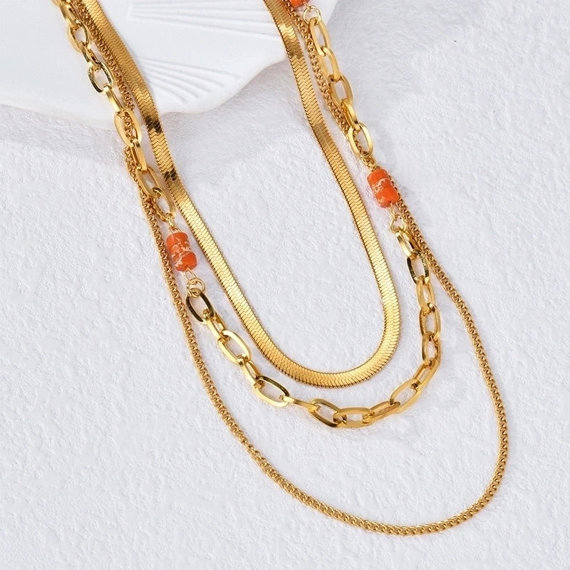 Elegant Retro Minimalist Geometric 304 Stainless Steel 18K Gold Plated Layered Necklaces4