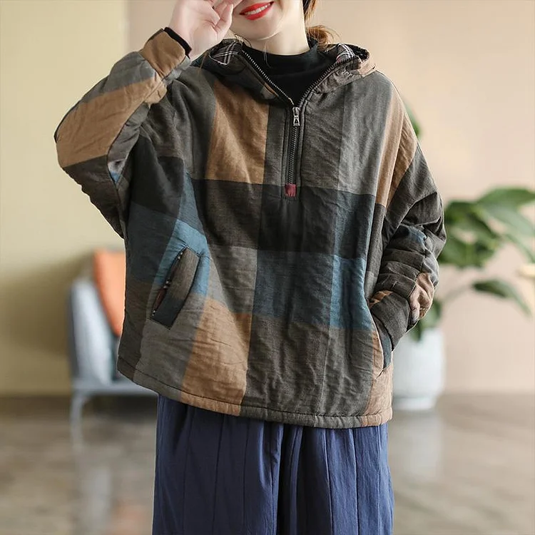 Winter Retro Cotton Linen Padded Hooded Coat